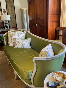 19th C. French Louis XVI Sofa/ Canapé in Green Silk