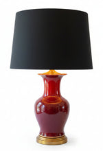 Load image into Gallery viewer, Mid Century Oxblood Lamp with Black Drum Shade
