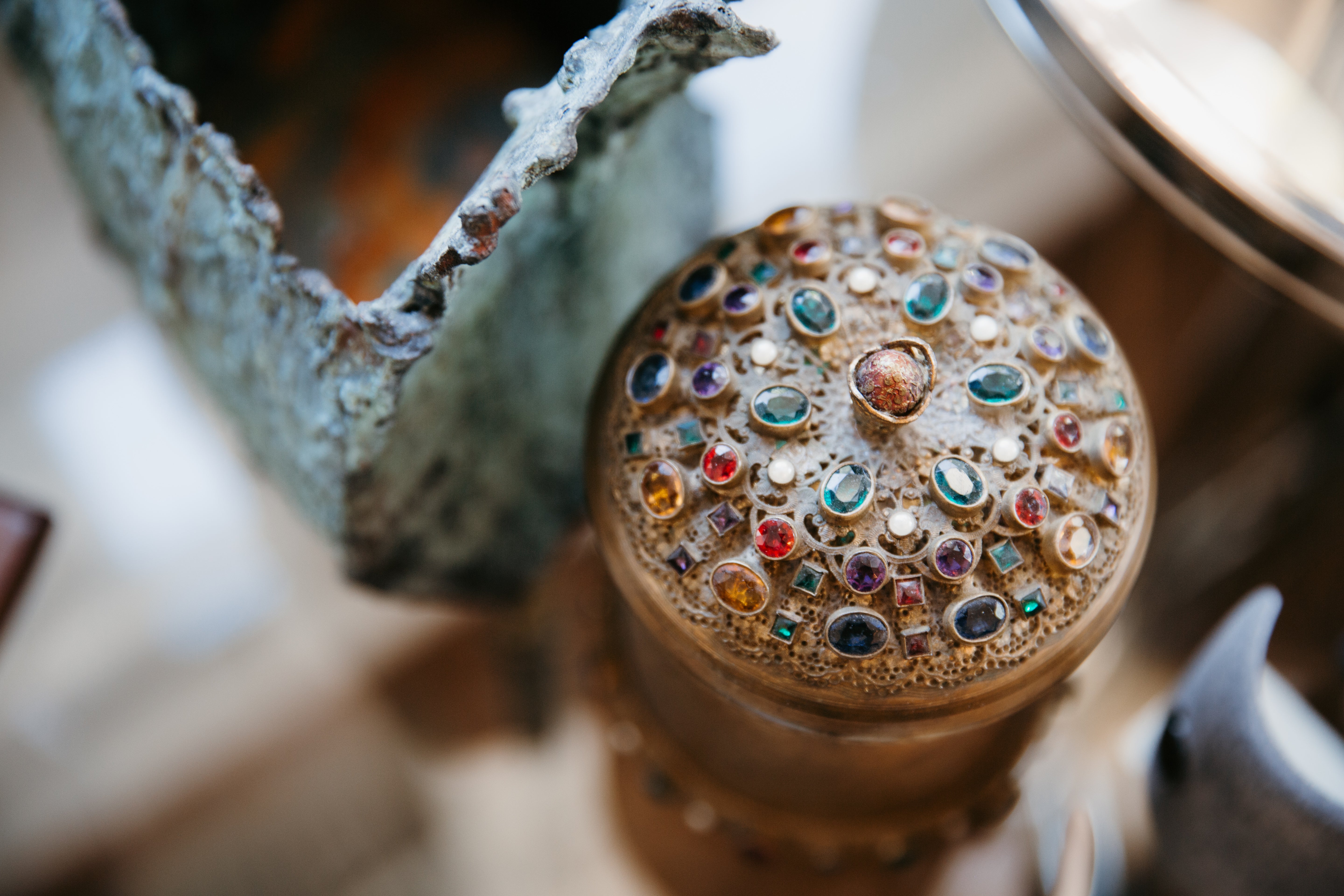 Mid-20th Century Italian Gilt Metal and Jewel Music Box