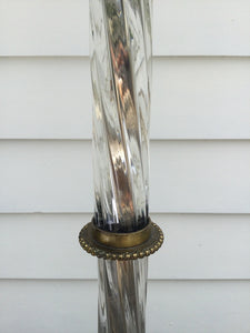 Vintage Brass and Crystal Floor Lamp with Pink Shade