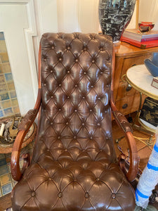 Pair of English Leather Tufted Chairs