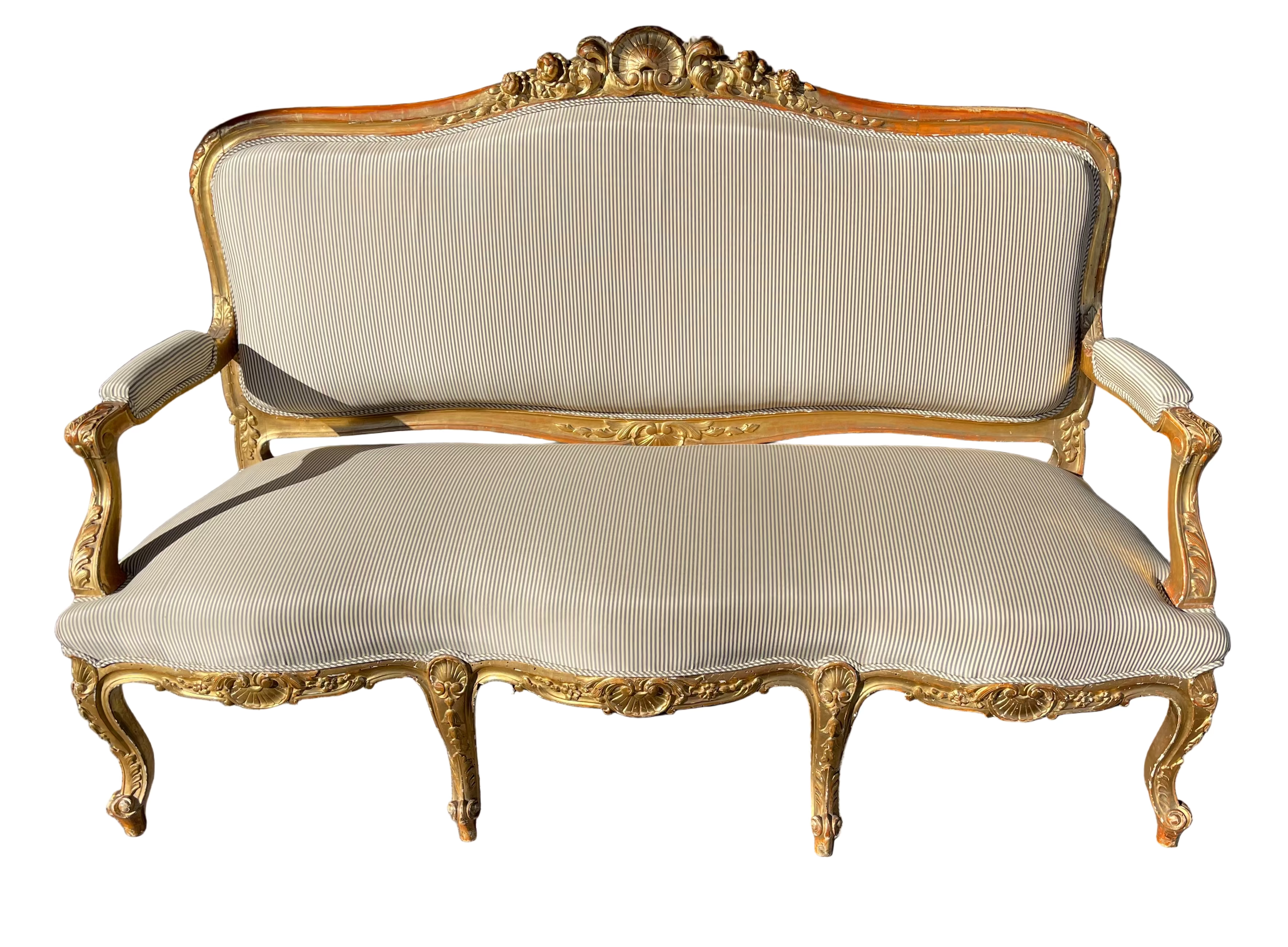 19th C. Louis XV Style Gilded Settee