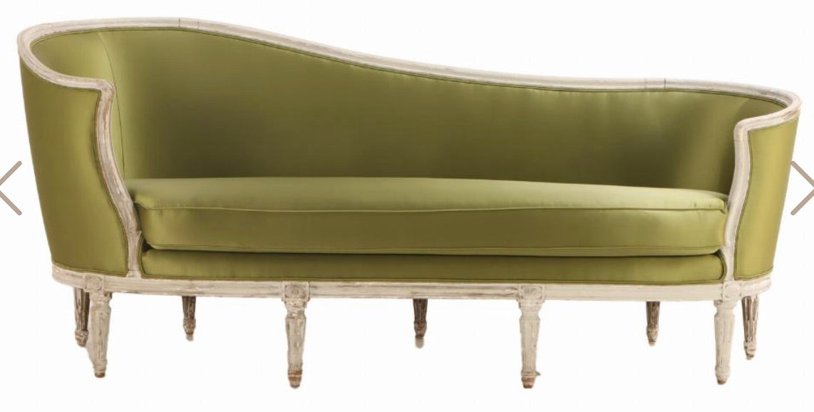 19th C. French Louis XVI Sofa/ Canapé in Green Silk