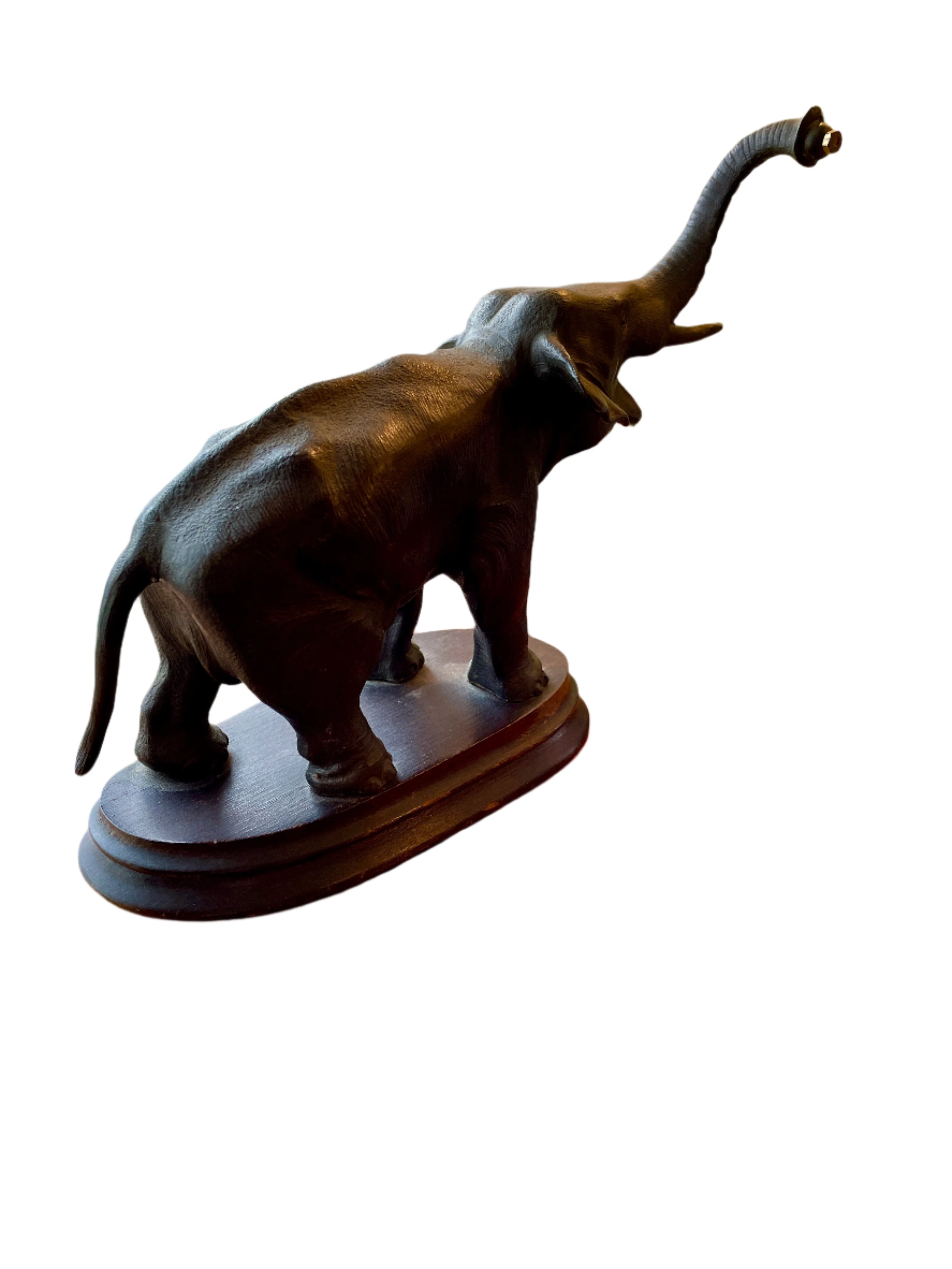 Vintage Elephant Statuette in Patinated Bronze with Base