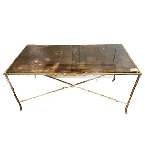 Jansen Style Lacquered Goatskin and Faux Bamboo Coffee Table