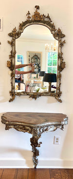 Load image into Gallery viewer, Antique Louis XV Style Silver and Gold Leaf Carved Console and Mirror
