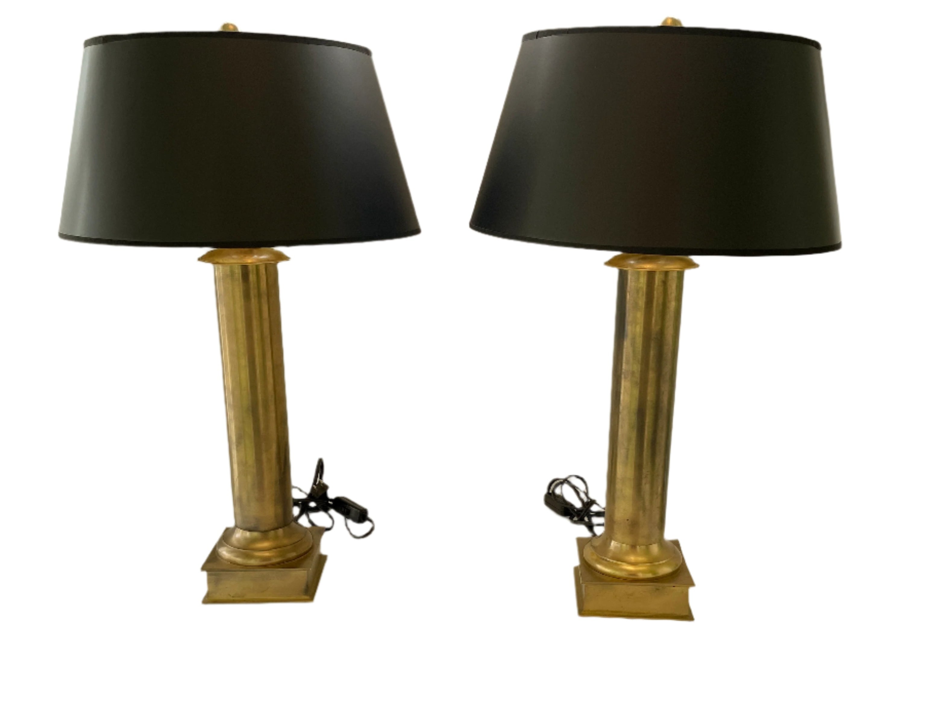 Pair of Vintage Brass Lamps with Black Shades