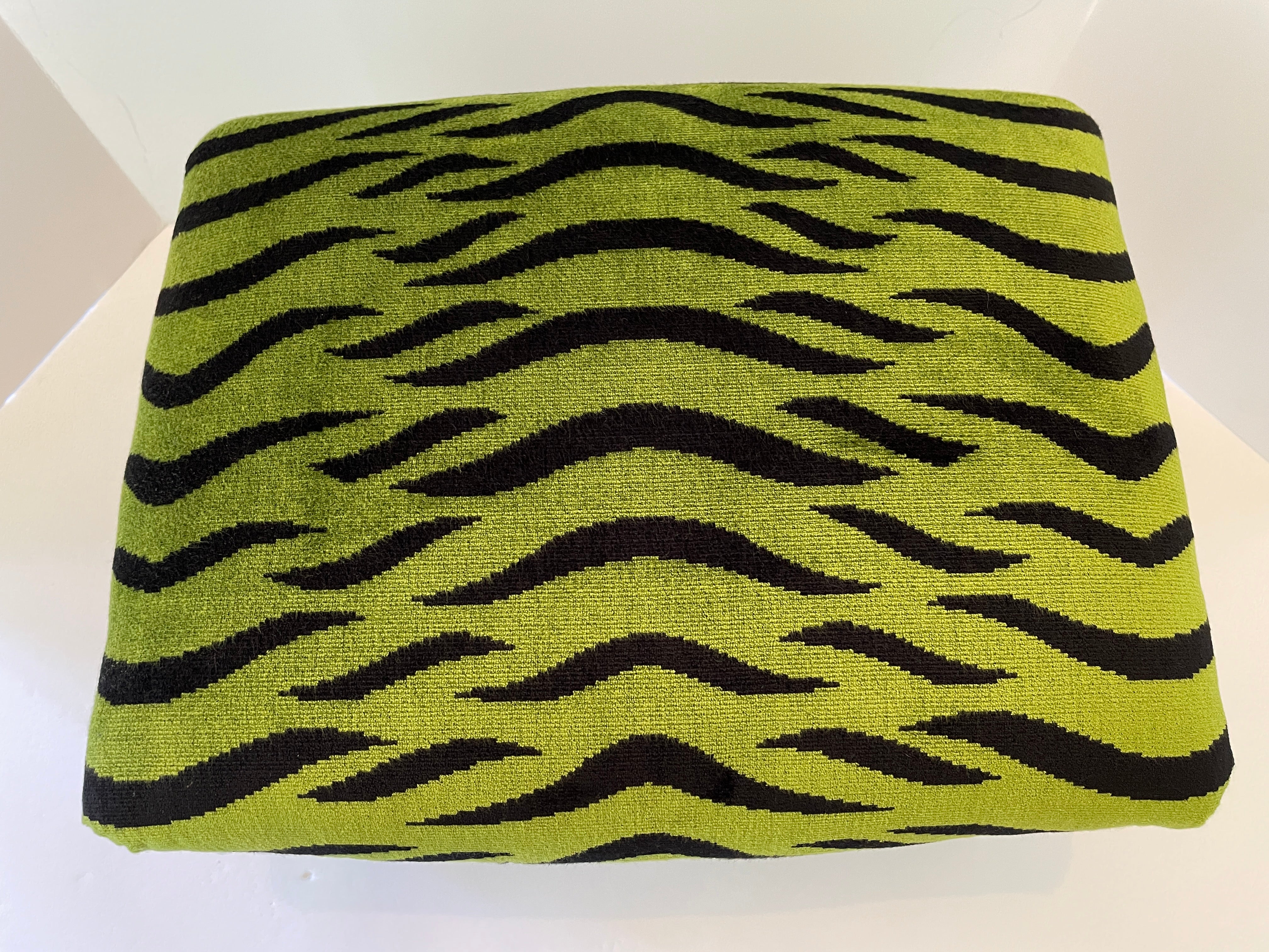 Footstool with Green Schumacher Tiger Velvet