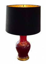 Load image into Gallery viewer, Mid Century Oxblood Lamp with Black Drum Shade
