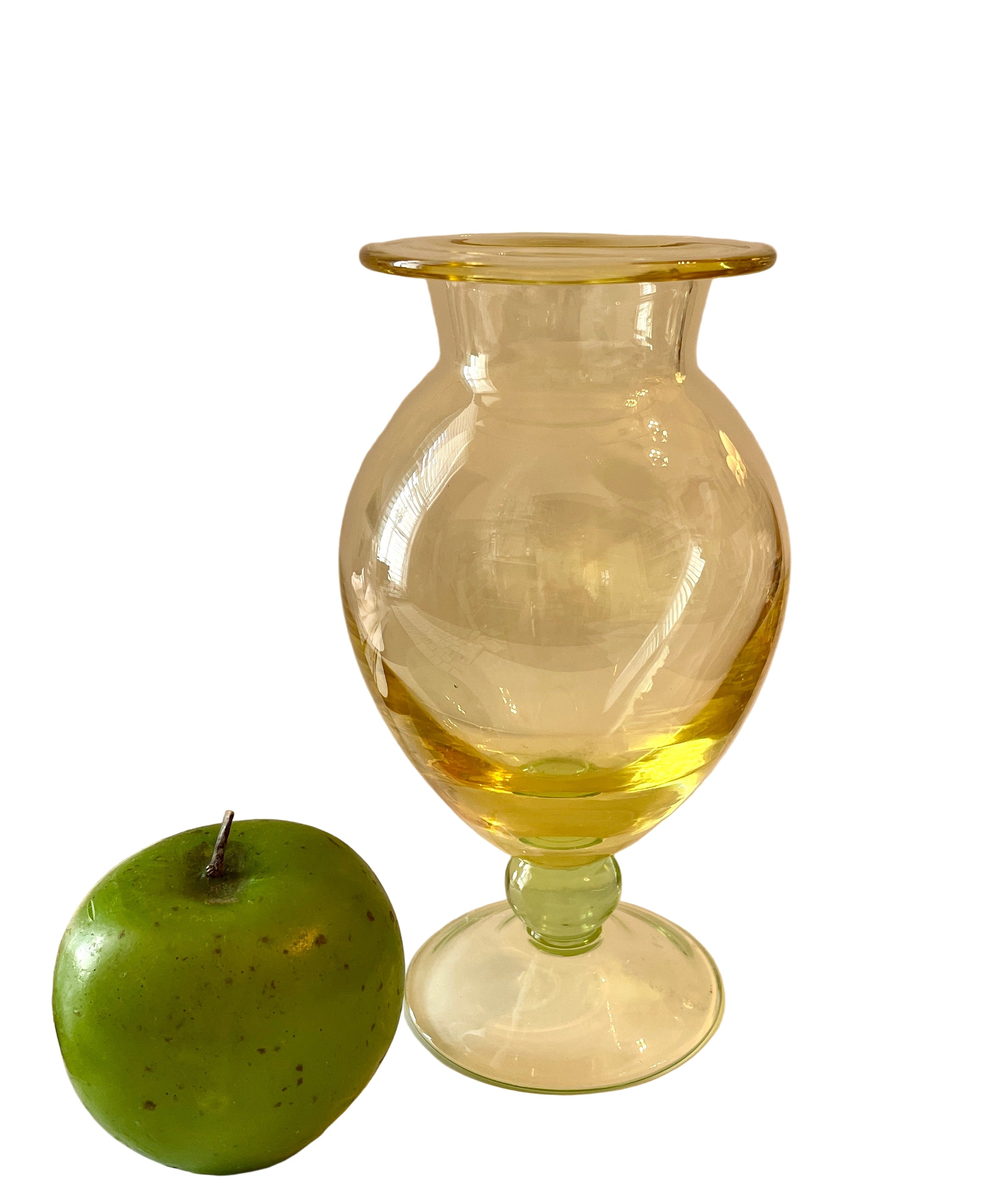 Blown Glass Yellow and Green Pedestal Vase