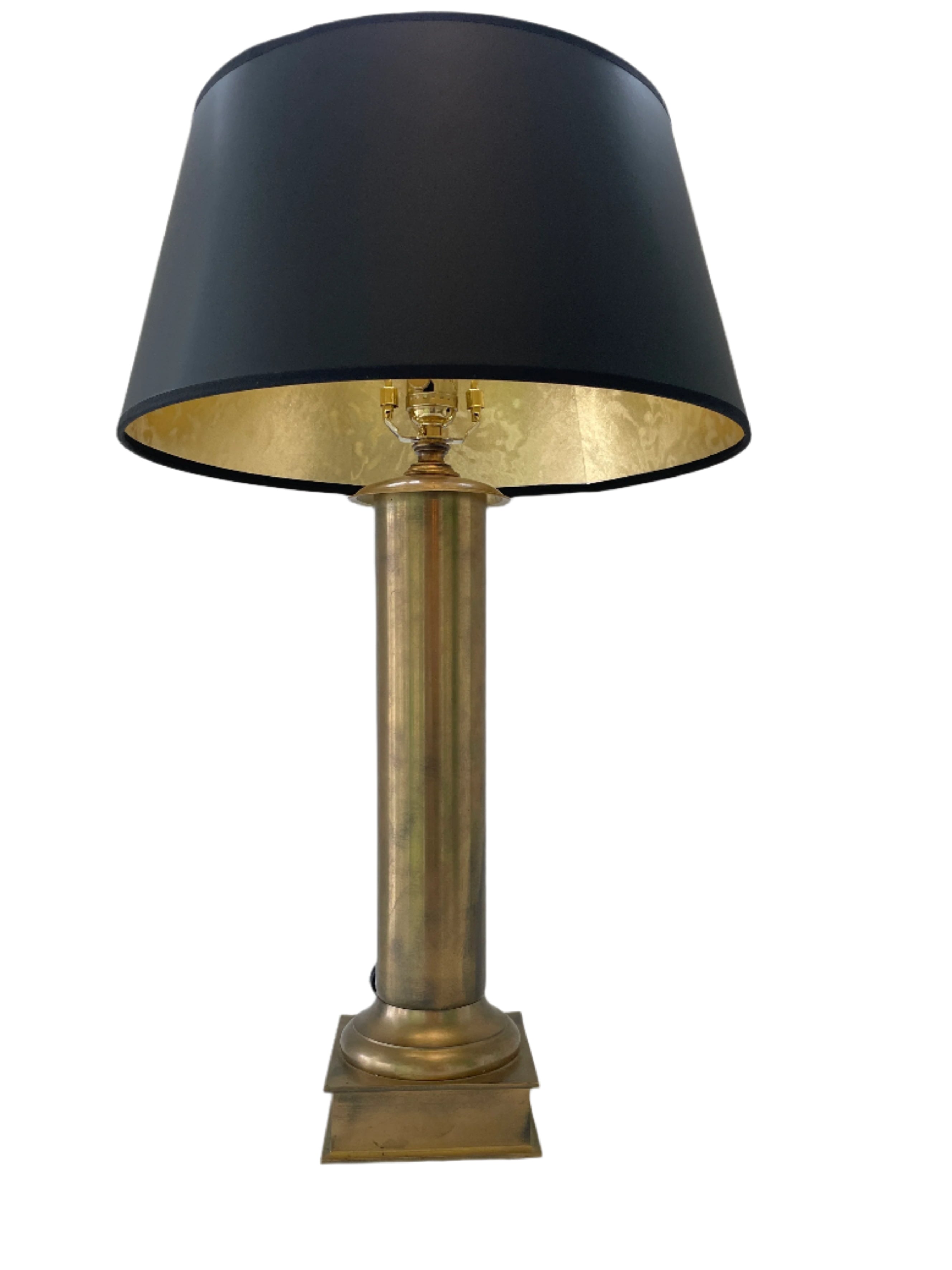 Pair of Vintage Brass Lamps with Black Shades