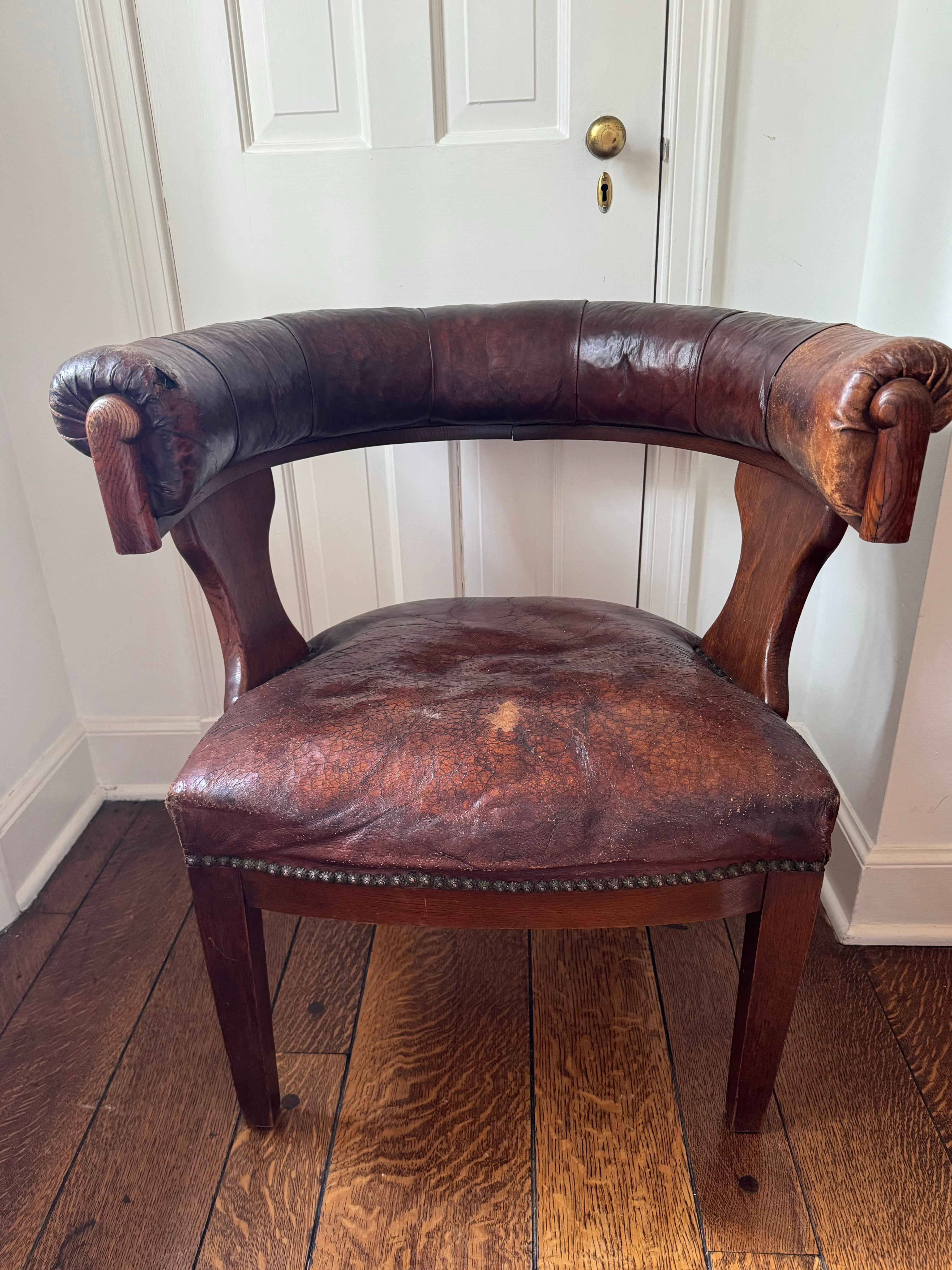 Antique Leather and Oak Desk Chair