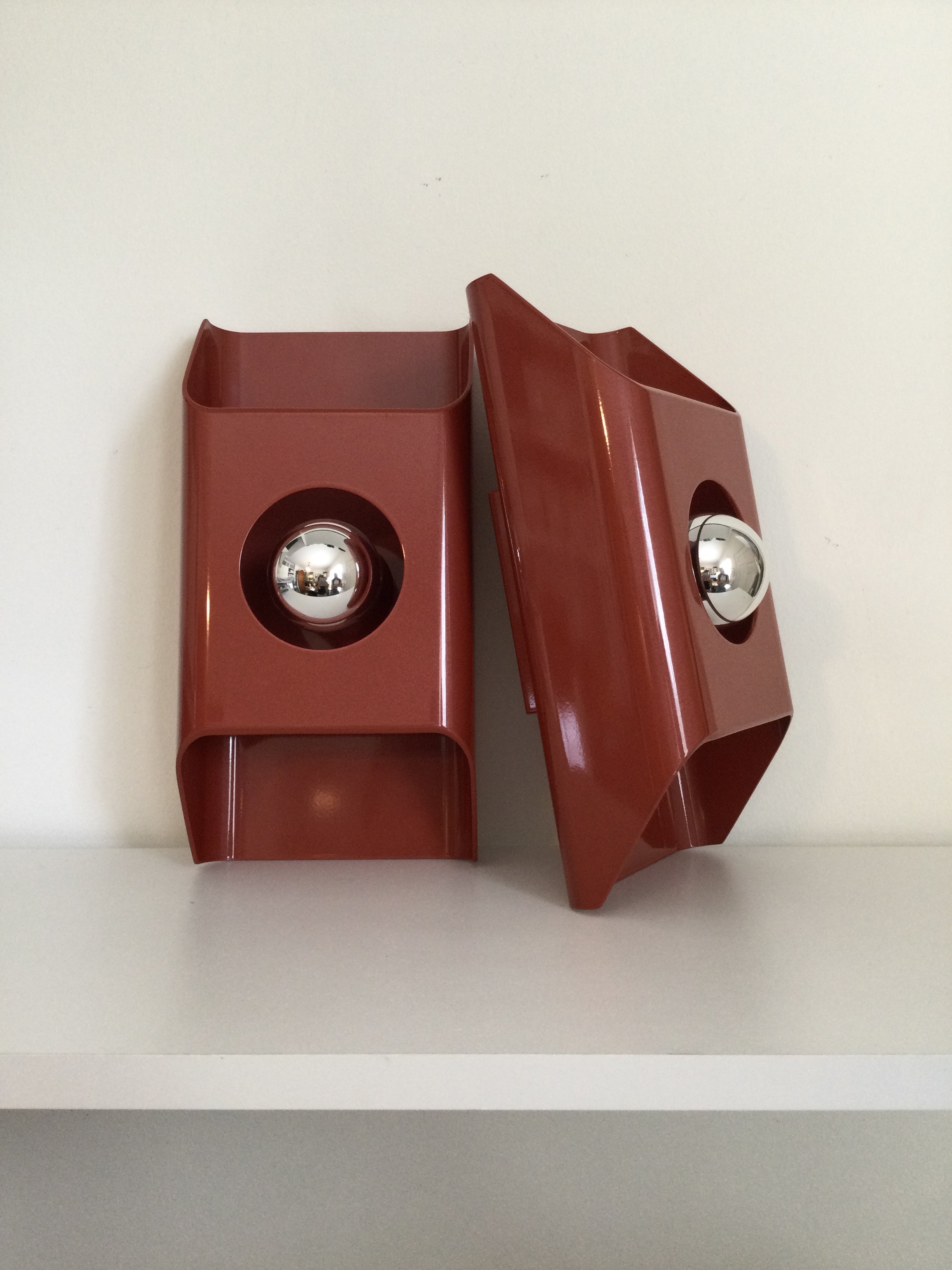 Vintage Red Kaiser Leuchten Space Age Sconces, 1970's, Pair