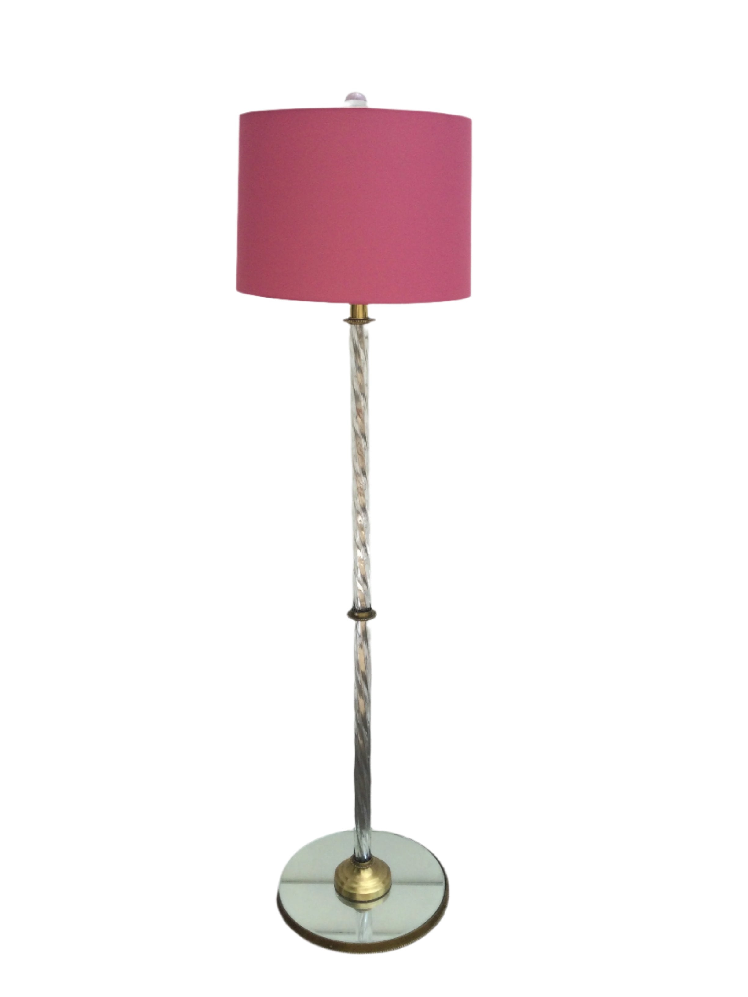 Vintage Brass and Crystal Floor Lamp with Pink Shade