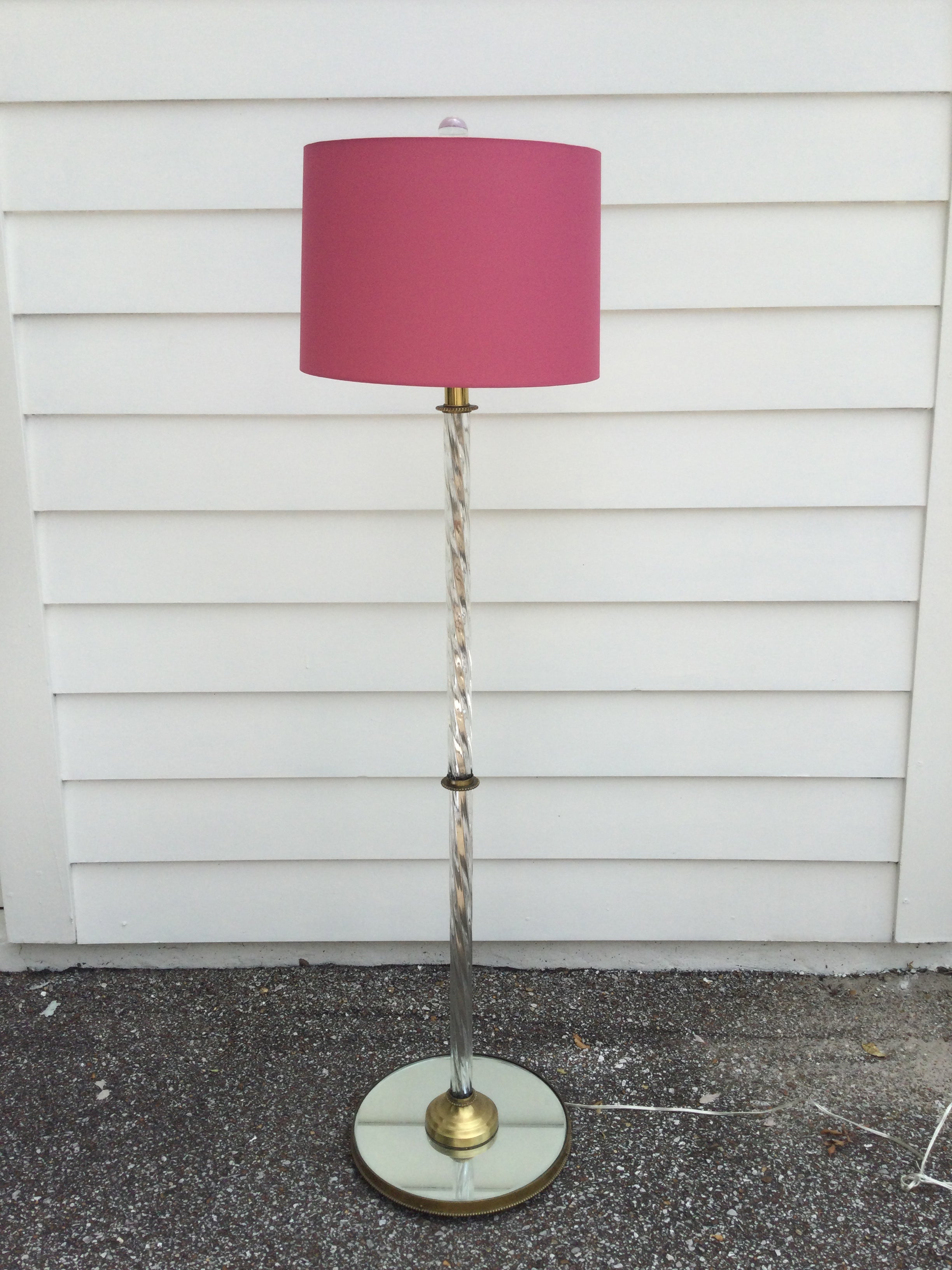 Vintage Brass and Crystal Floor Lamp with Pink Shade