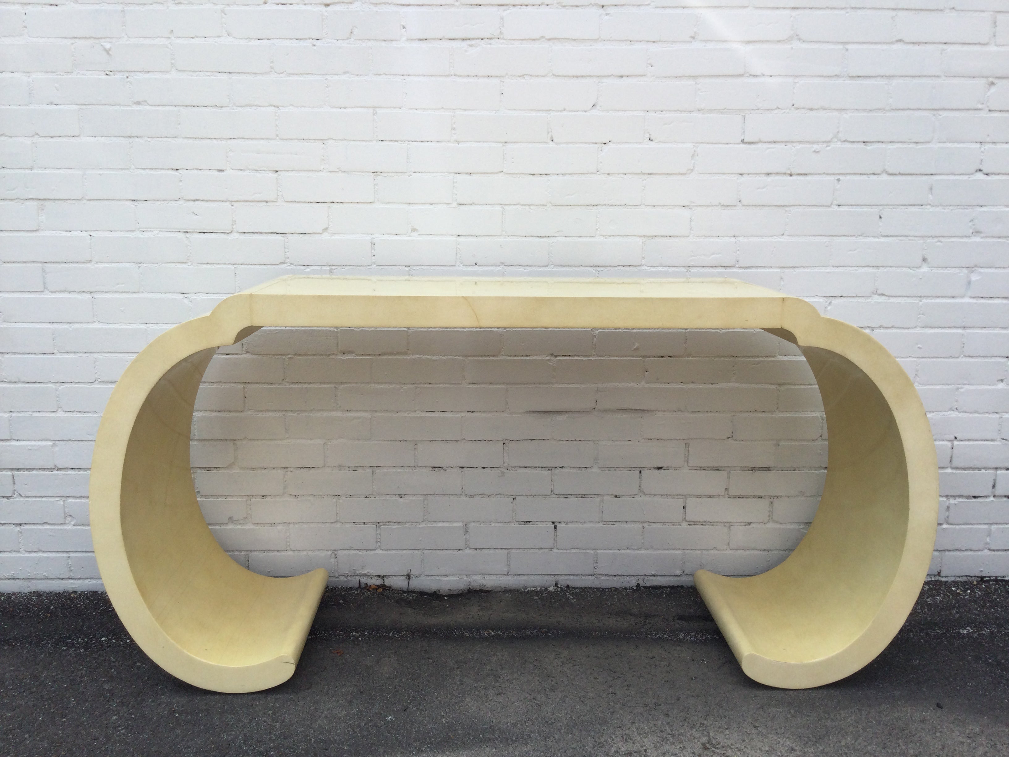 Mid Century Lacquered Parchment Console Table in Dark Ivory