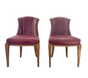 Pair of Red Leather Art Deco Side Chairs