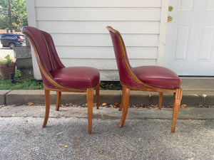 Pair of Red Leather Art Deco Side Chairs