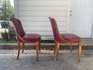 Pair of Red Leather Art Deco Side Chairs