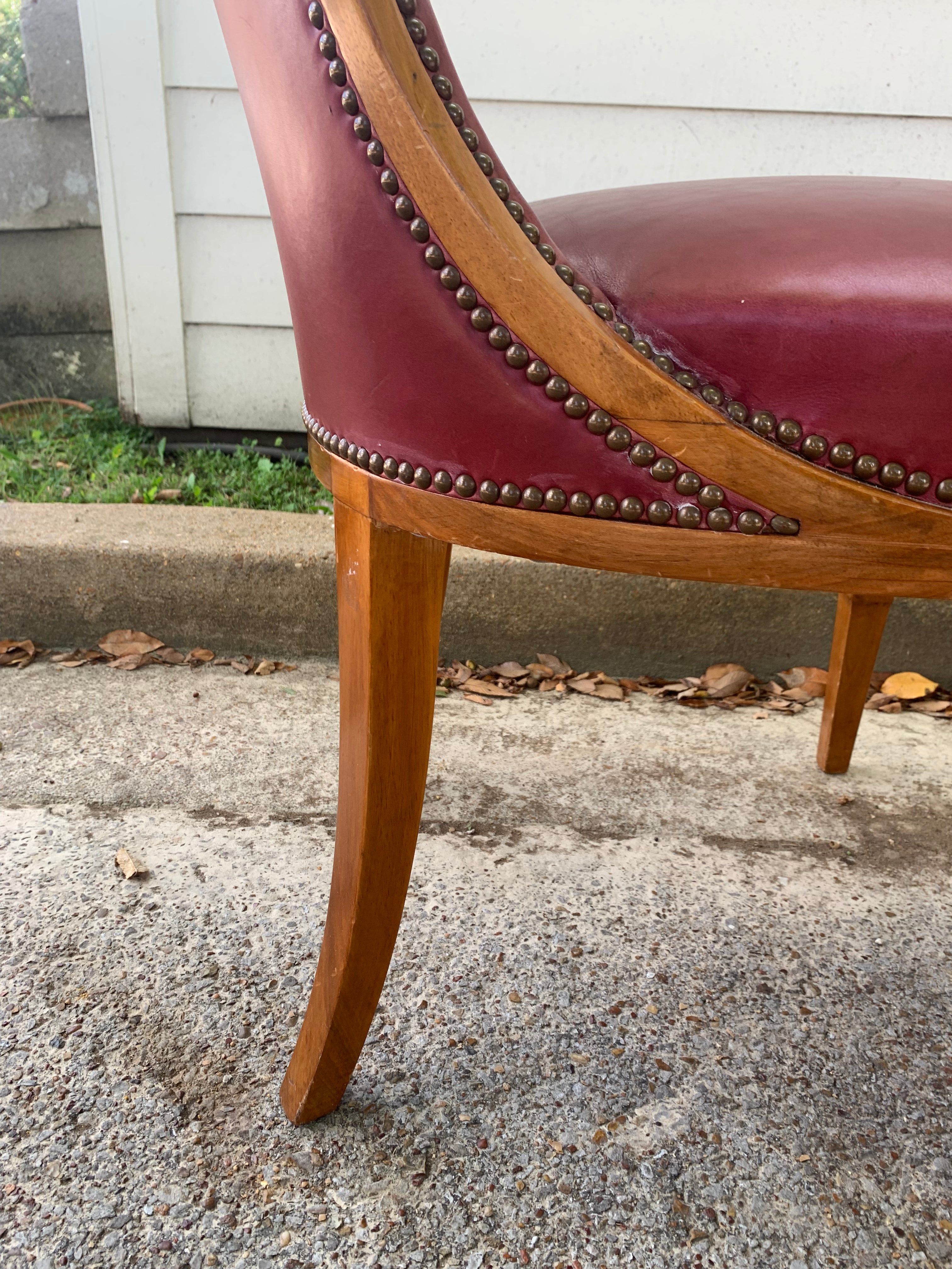 Pair of Red Leather Art Deco Side Chairs