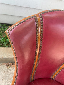 Pair of Red Leather Art Deco Side Chairs