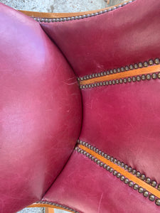 Pair of Red Leather Art Deco Side Chairs