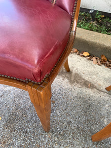 Pair of Red Leather Art Deco Side Chairs