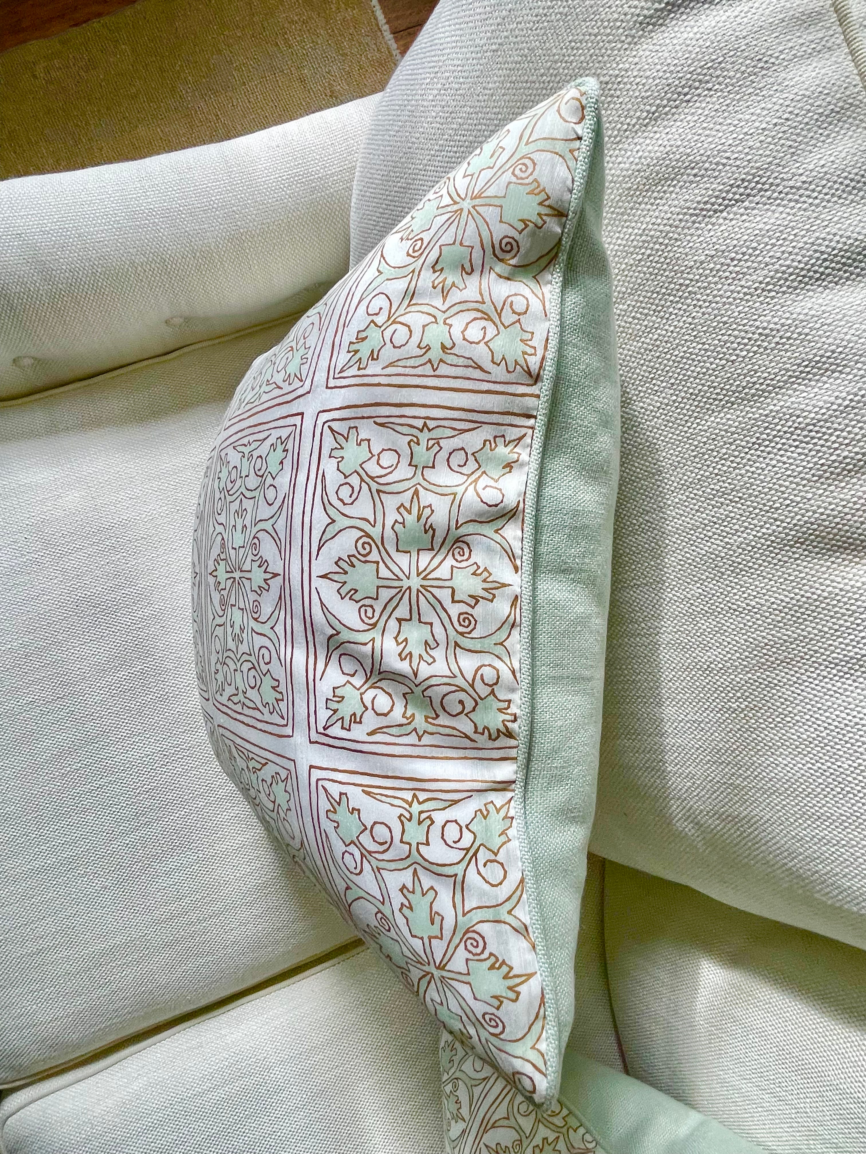 Custom Down-Filled Pillow in Raoul Eka Aquatics Fabric