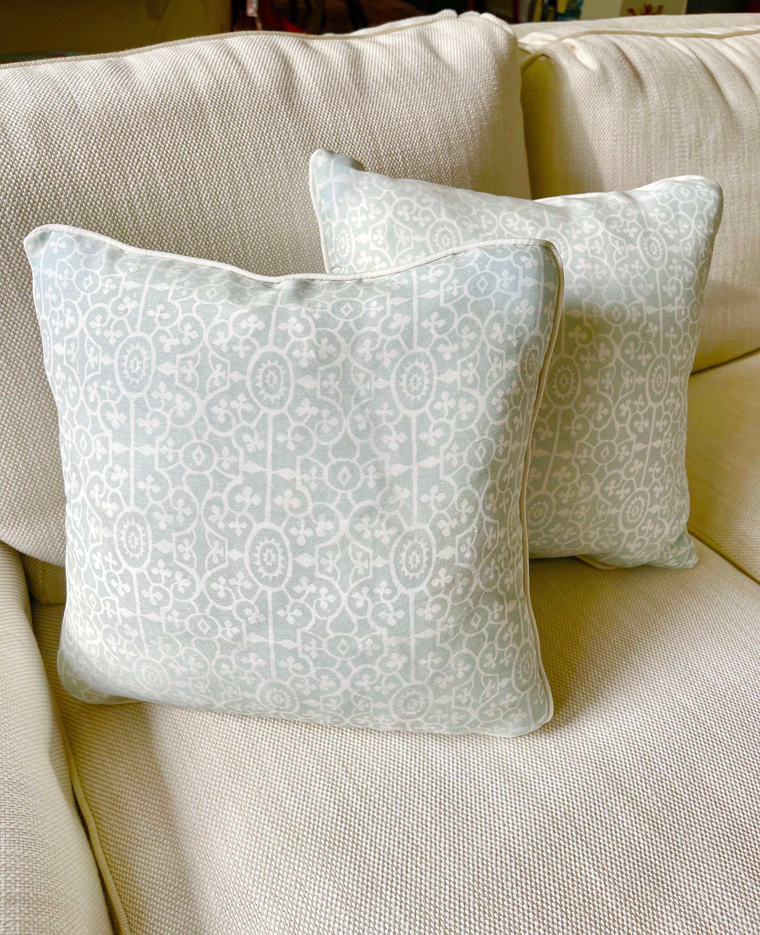 Custom Down-Filled Pillow in Raoul Patra Robin's Egg Silk/Hemp