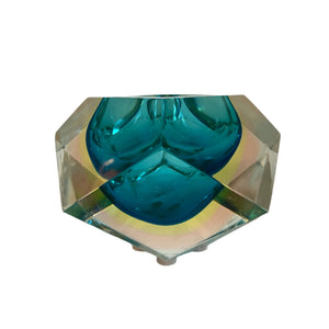 Murano Sommerso Geometric Bowl in Aqua and Acid Green