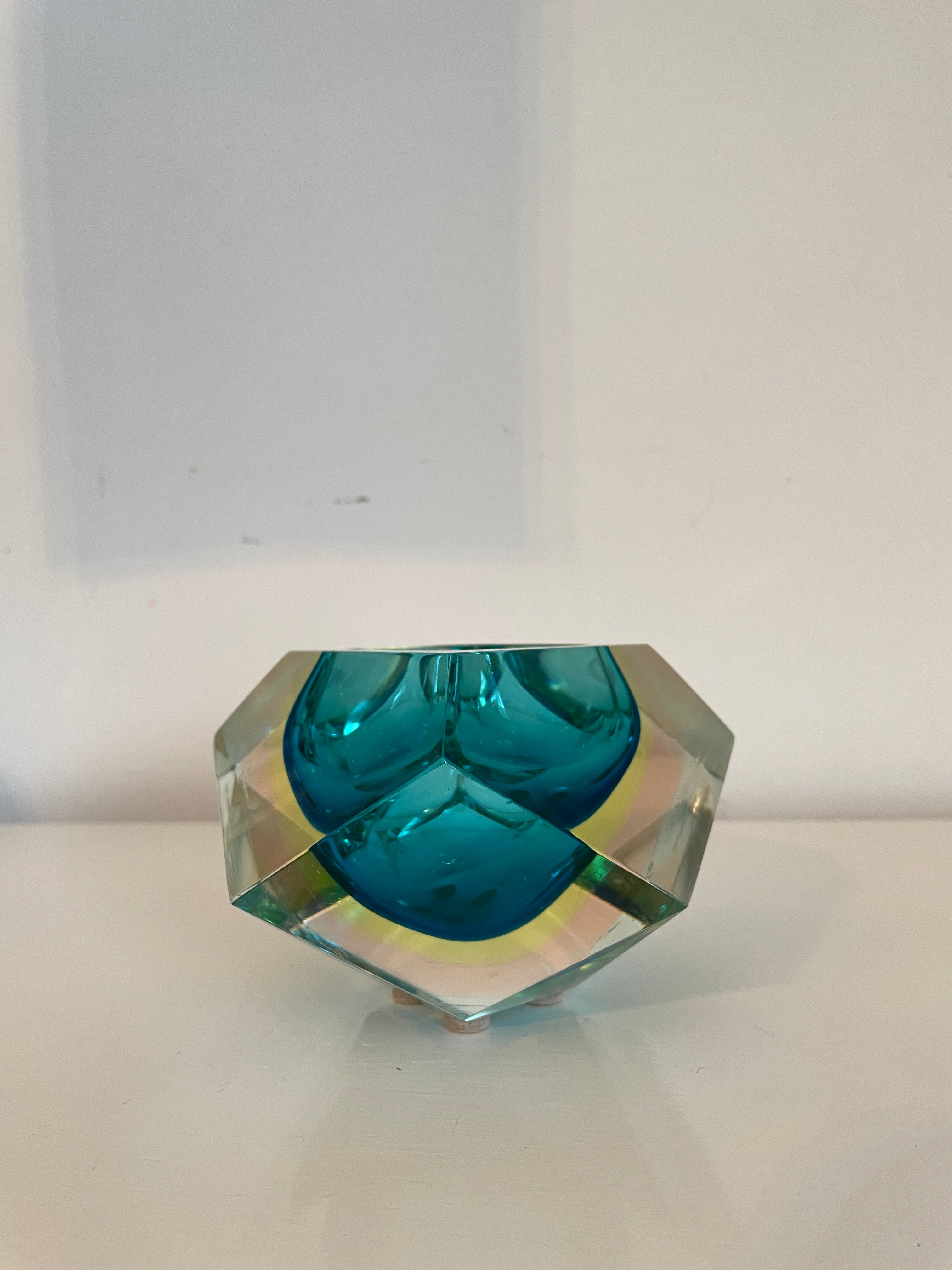 Murano Sommerso Geometric Bowl in Aqua and Acid Green