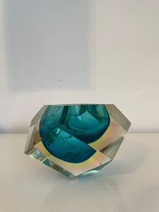 Murano Sommerso Geometric Bowl in Aqua and Acid Green