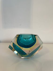 Murano Sommerso Geometric Bowl in Aqua and Acid Green