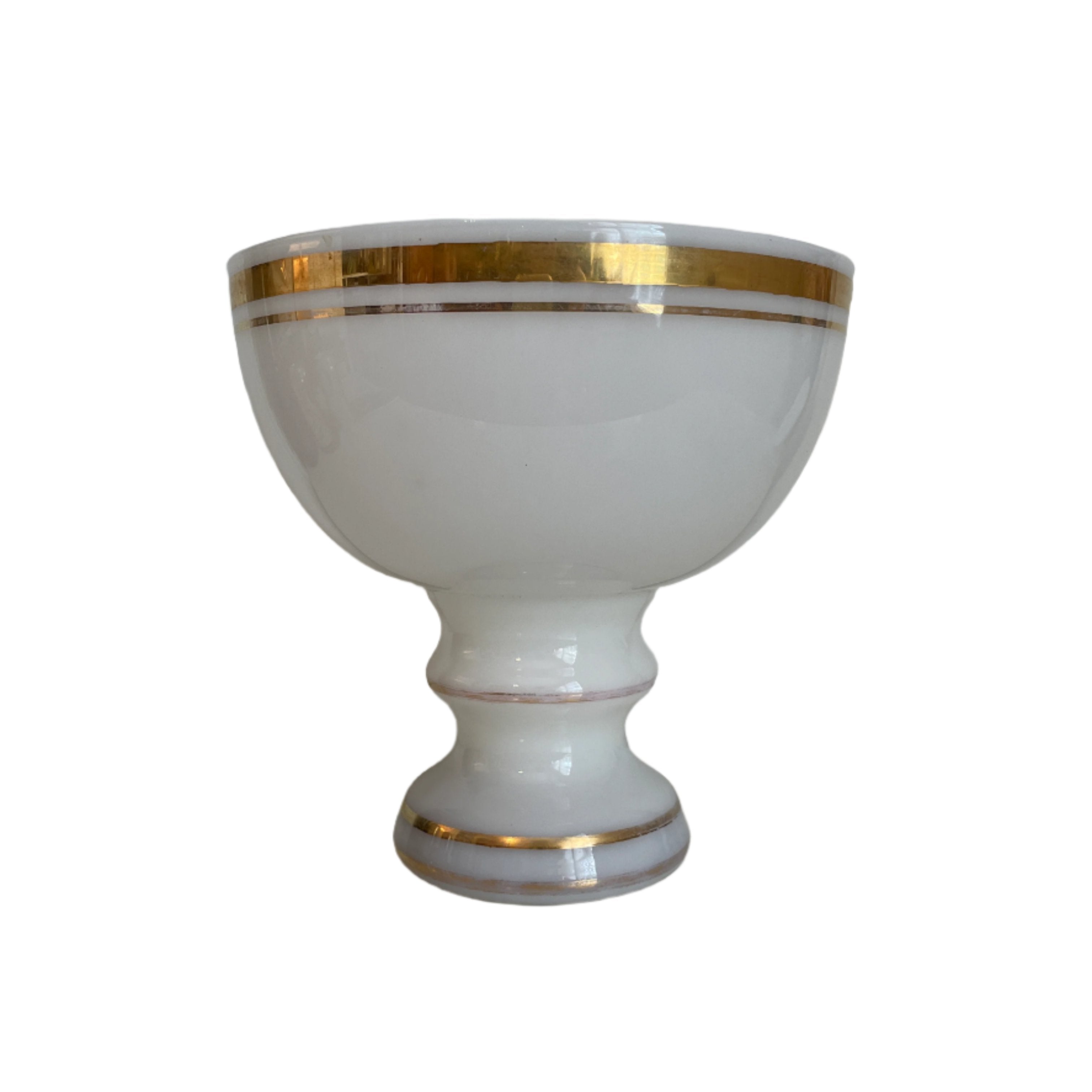 Milky White Opaline Glass Bowl with Gilded Details