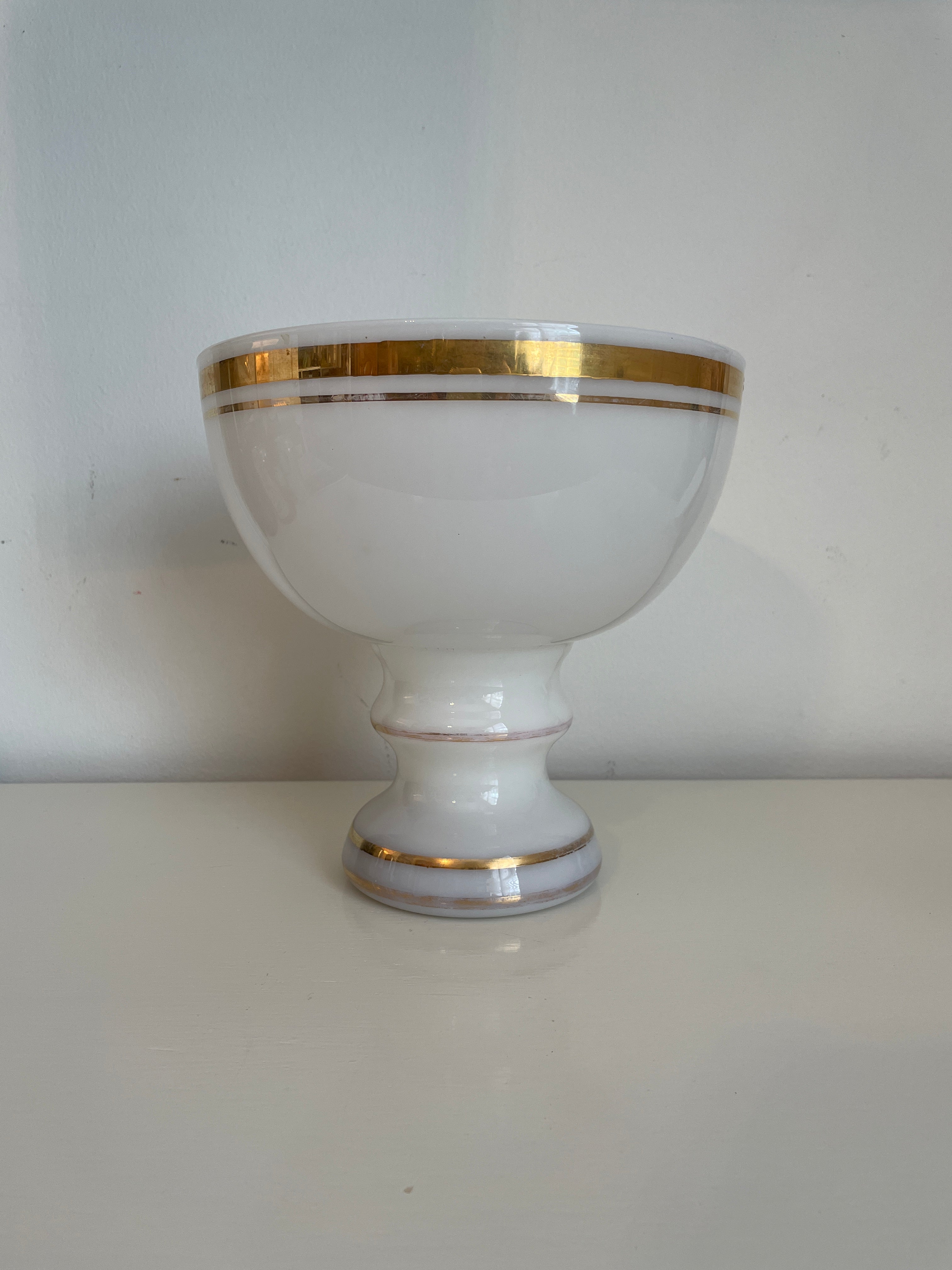 Milky White Opaline Glass Bowl with Gilded Details