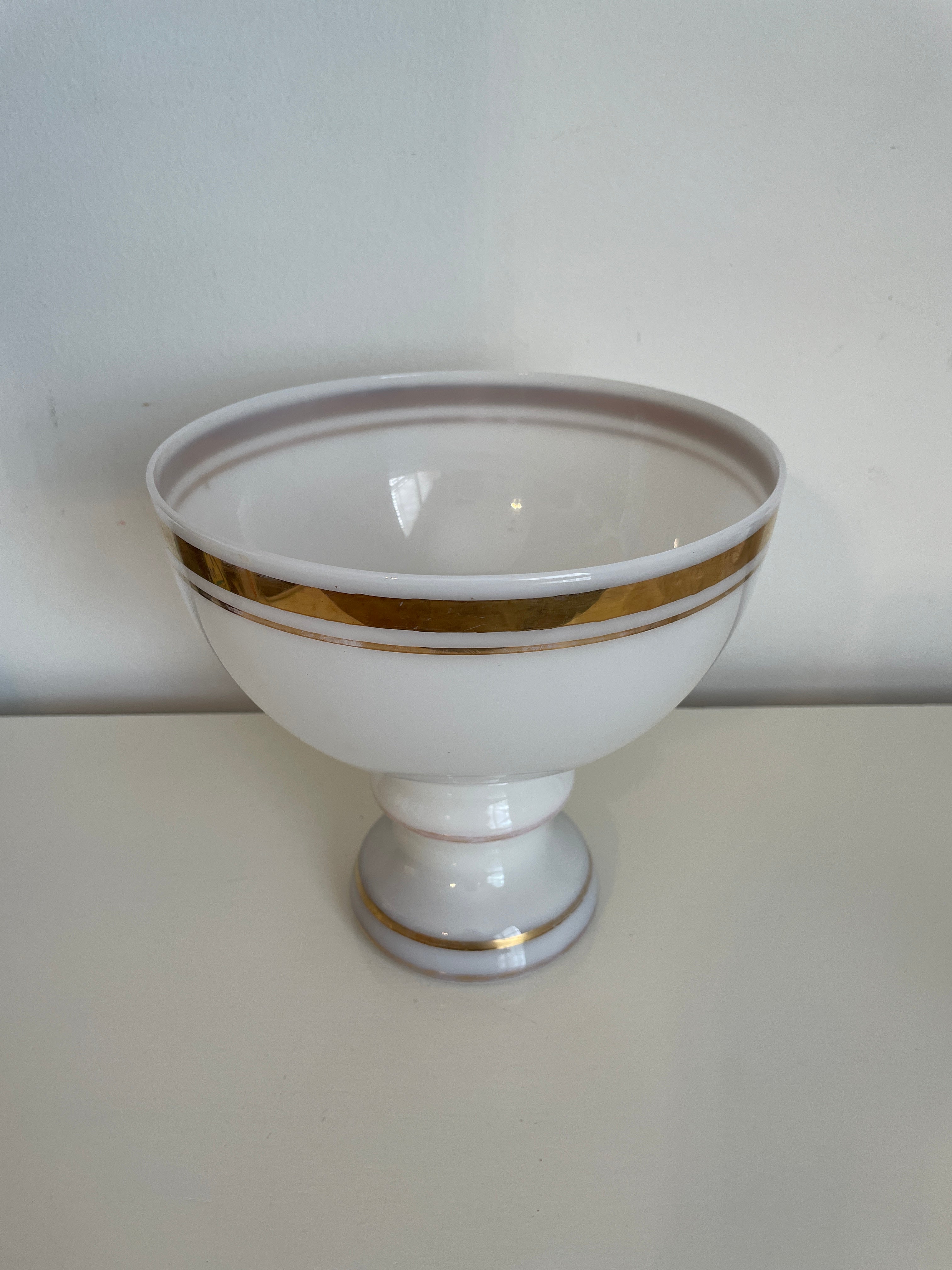 Milky White Opaline Glass Bowl with Gilded Details