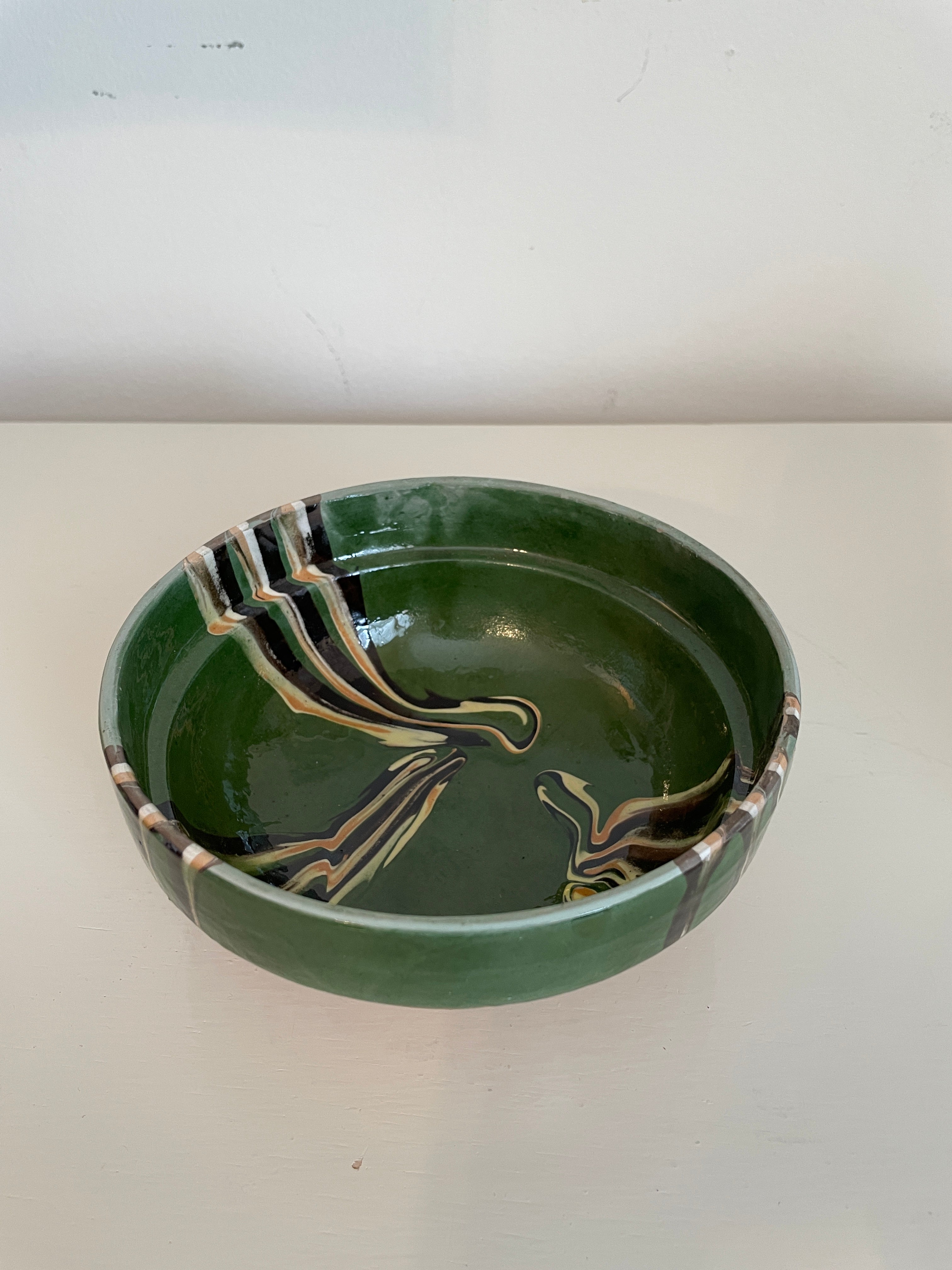 Hand-Painted Transylvanian Drip Glazed Bowls in Green