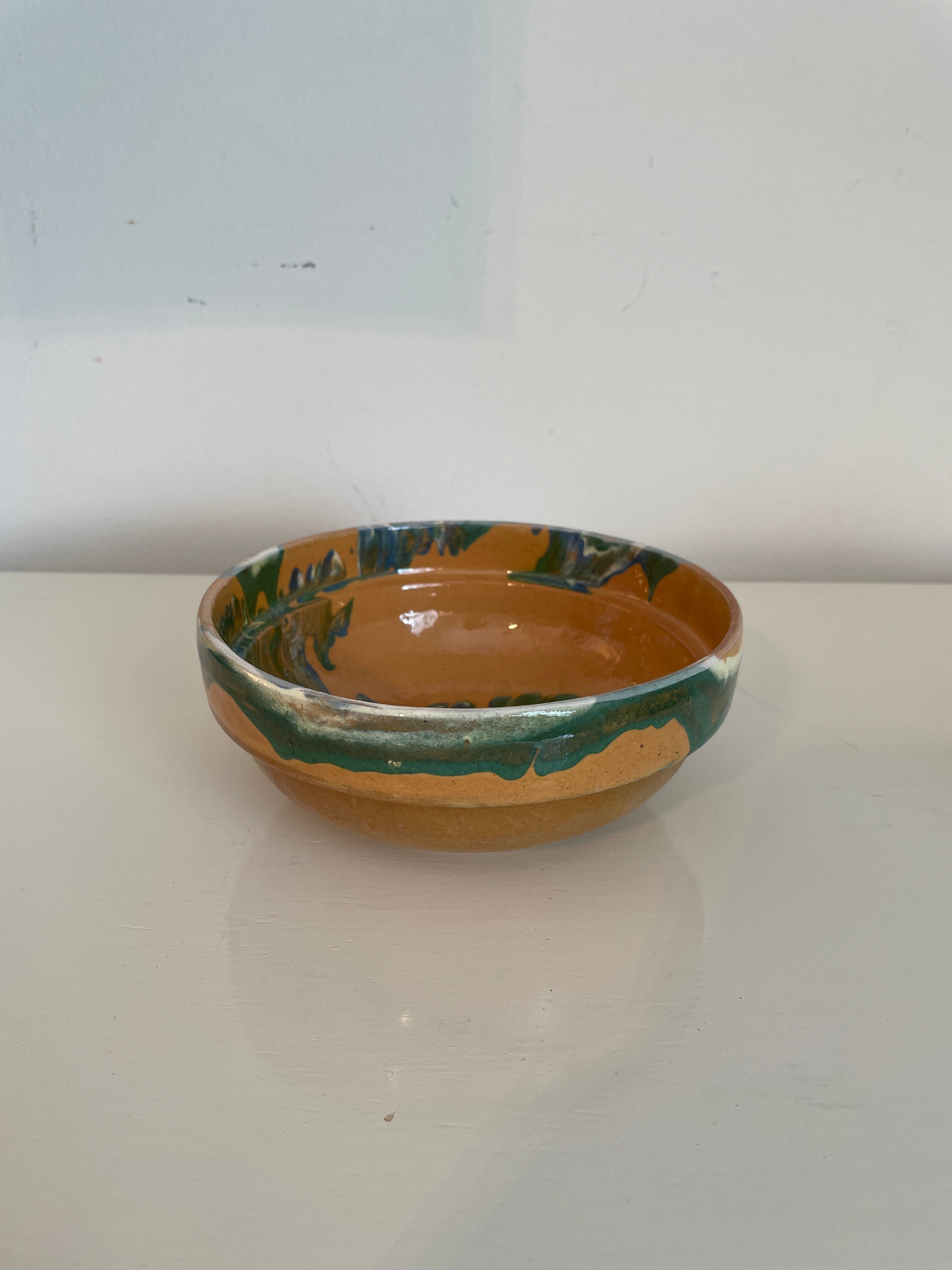 Hand-Painted Transylvanian Drip Glazed Bowls in Green