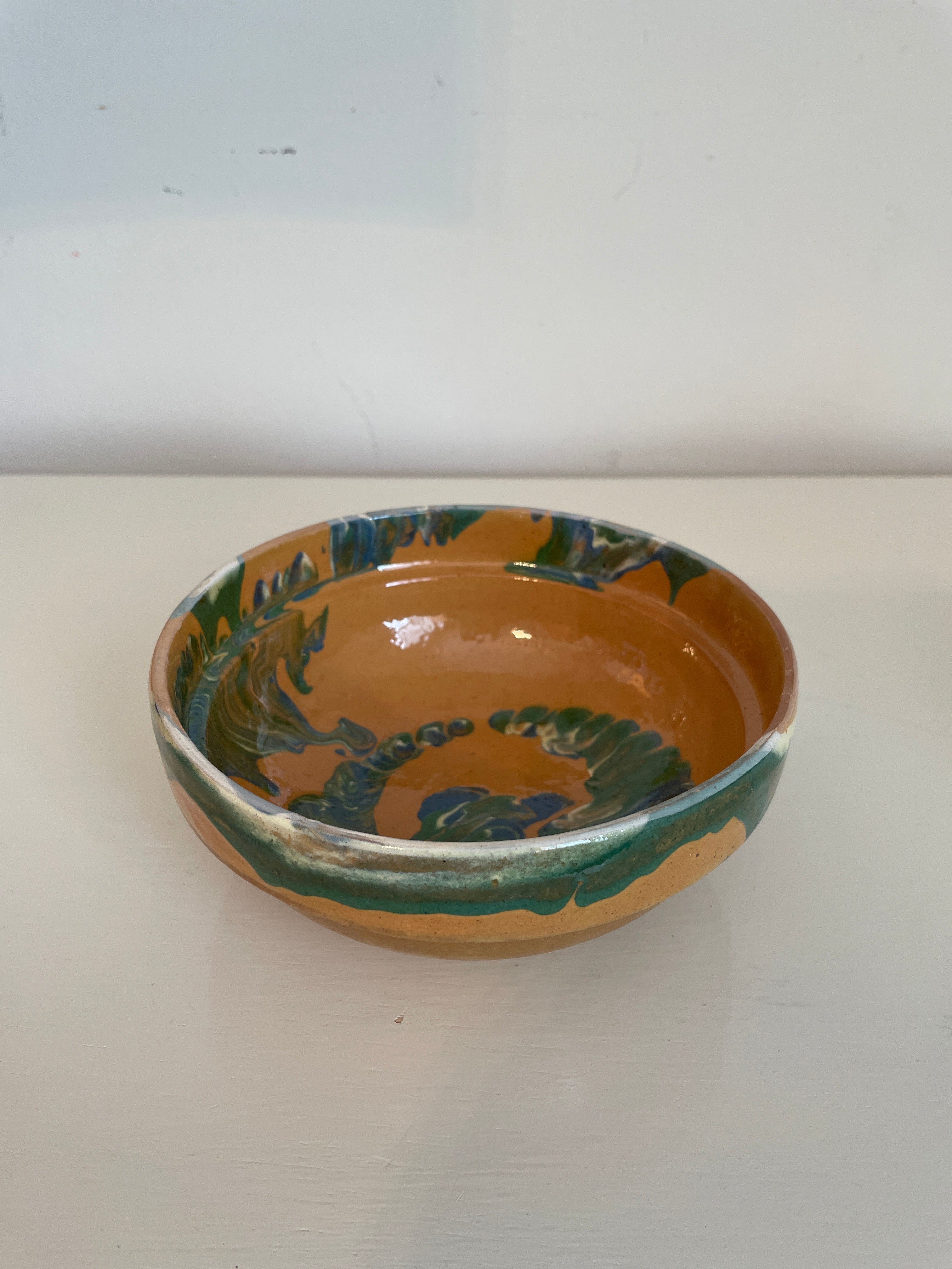 Hand-Painted Transylvanian Drip Glazed Bowls in Green