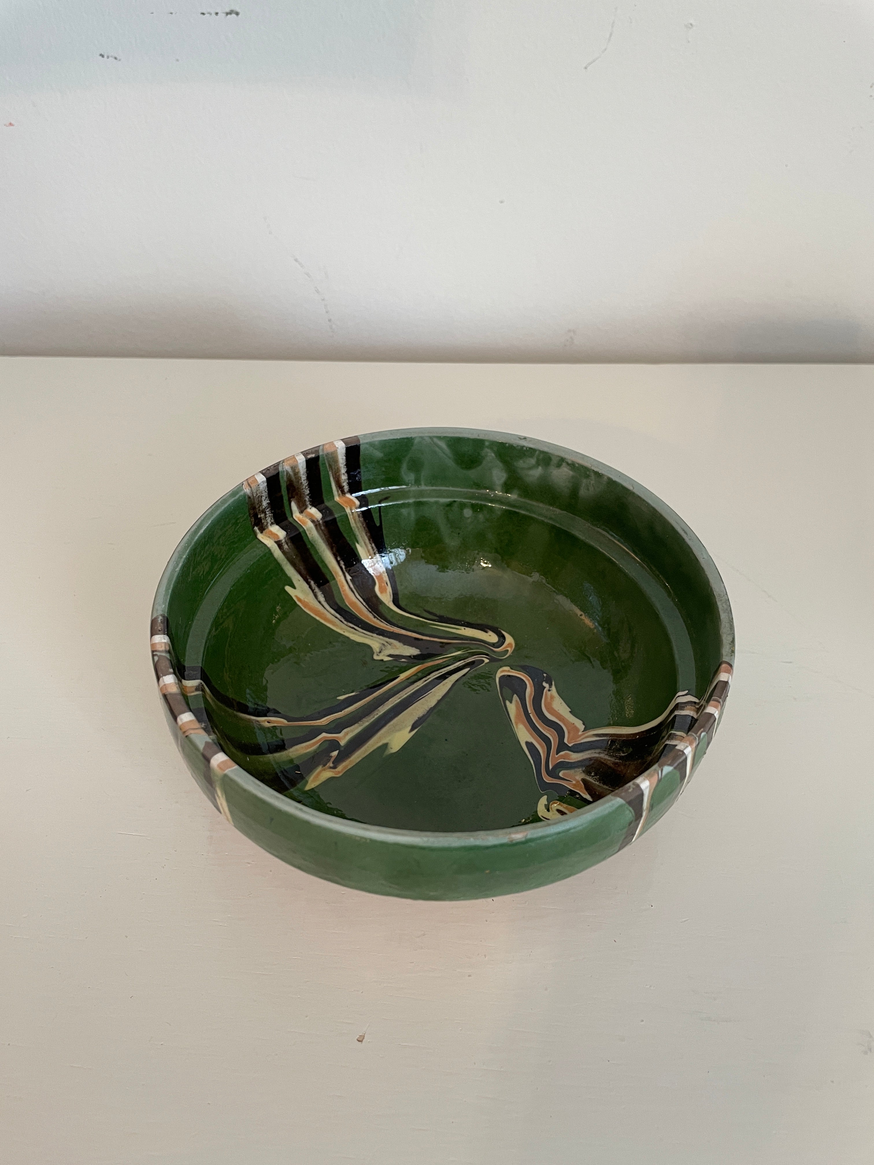 Hand-Painted Transylvanian Drip Glazed Bowls in Green