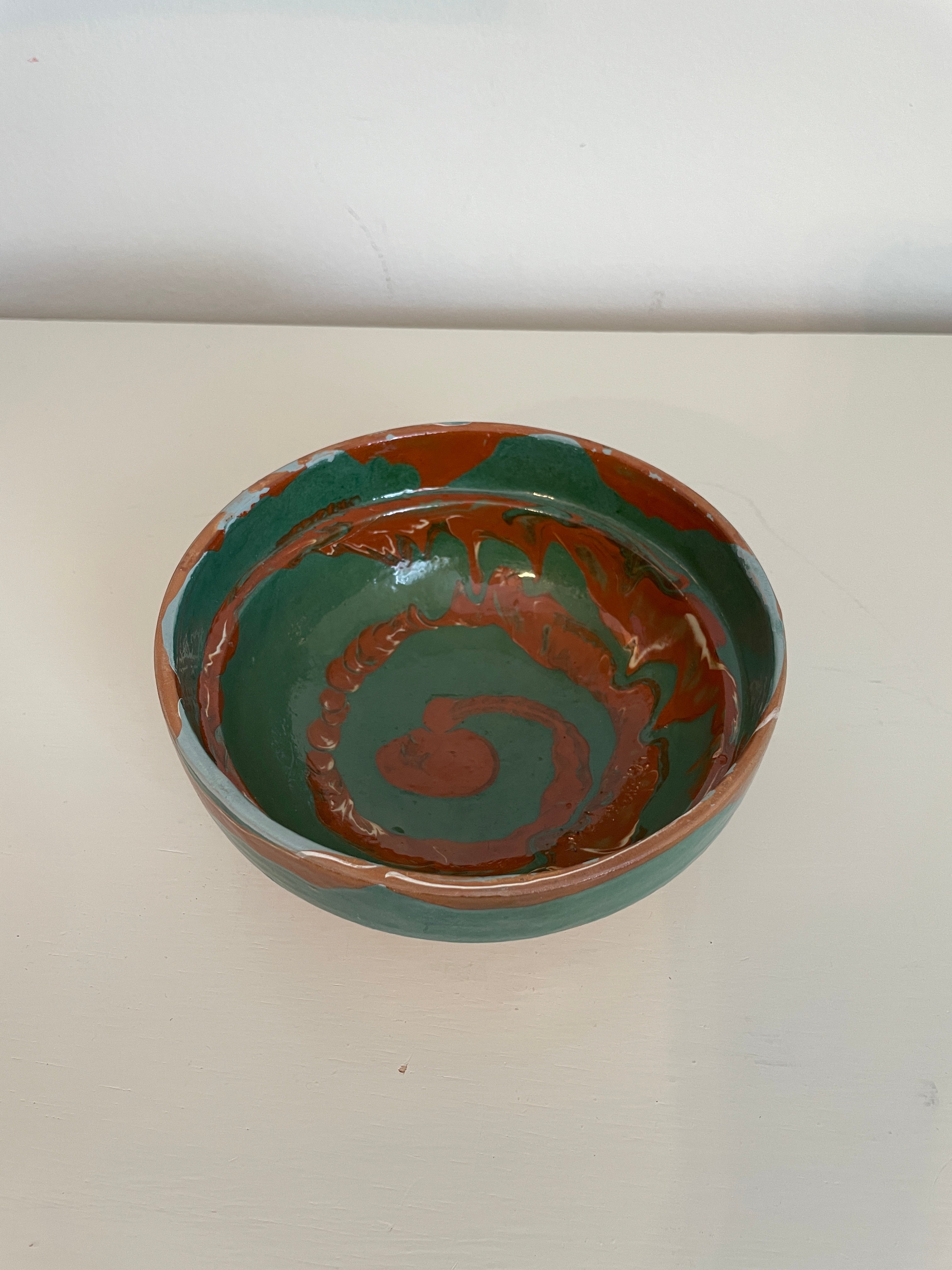 Hand-Painted Transylvanian Drip Glazed Bowls in Green