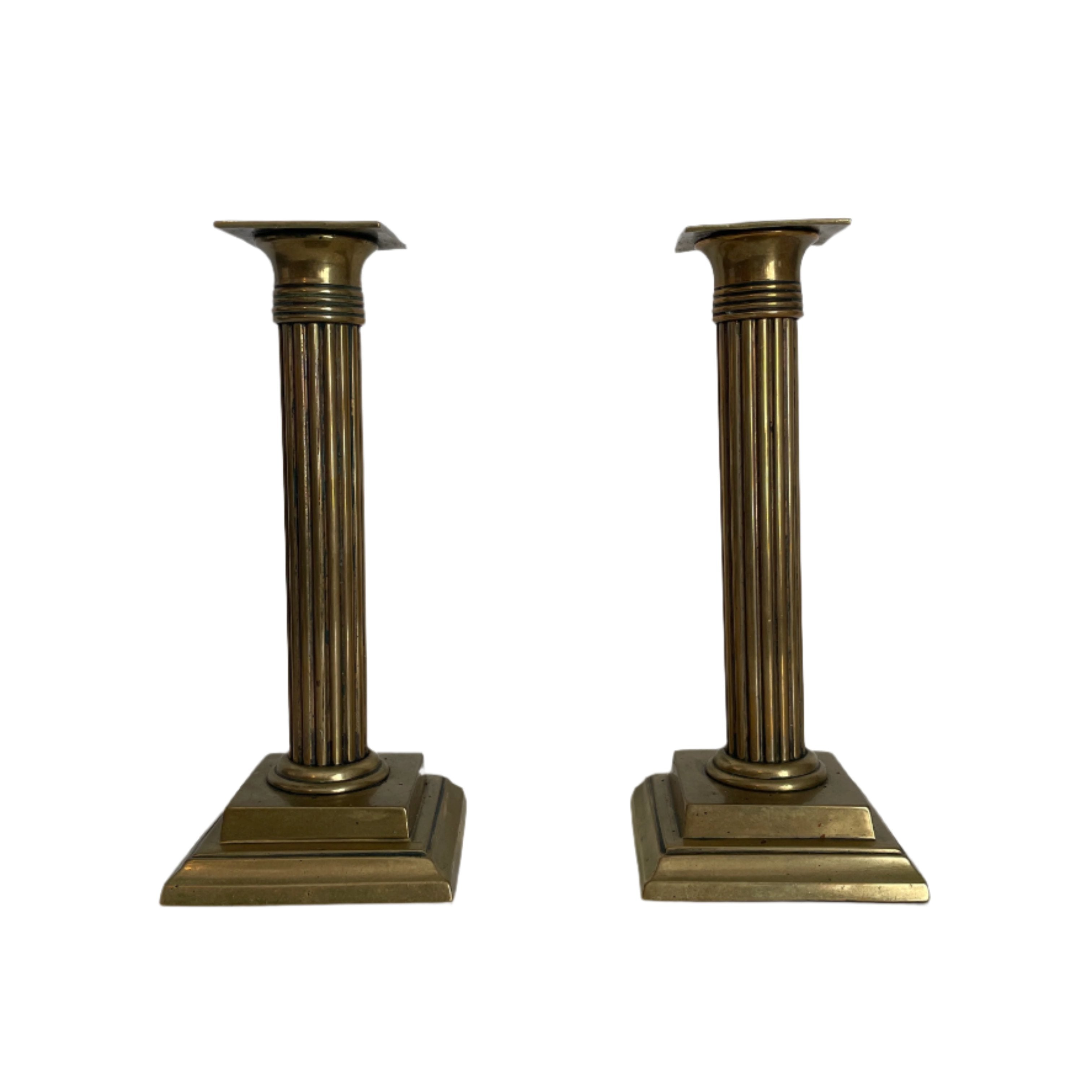 Pair of Mid Century Brass Column Candlesticks