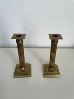 Load image into Gallery viewer, Pair of Mid Century Brass Column Candlesticks
