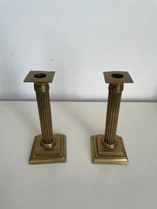 Pair of Mid Century Brass Column Candlesticks