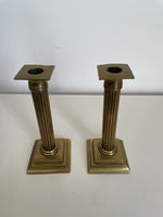 Load image into Gallery viewer, Pair of Mid Century Brass Column Candlesticks
