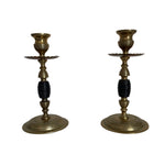 Load image into Gallery viewer, Pair Late 19th c. English Arts and Crafts Beehive Brass and Turned Wood Candlesticks
