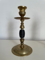 Load image into Gallery viewer, Pair Late 19th c. English Arts and Crafts Beehive Brass and Turned Wood Candlesticks
