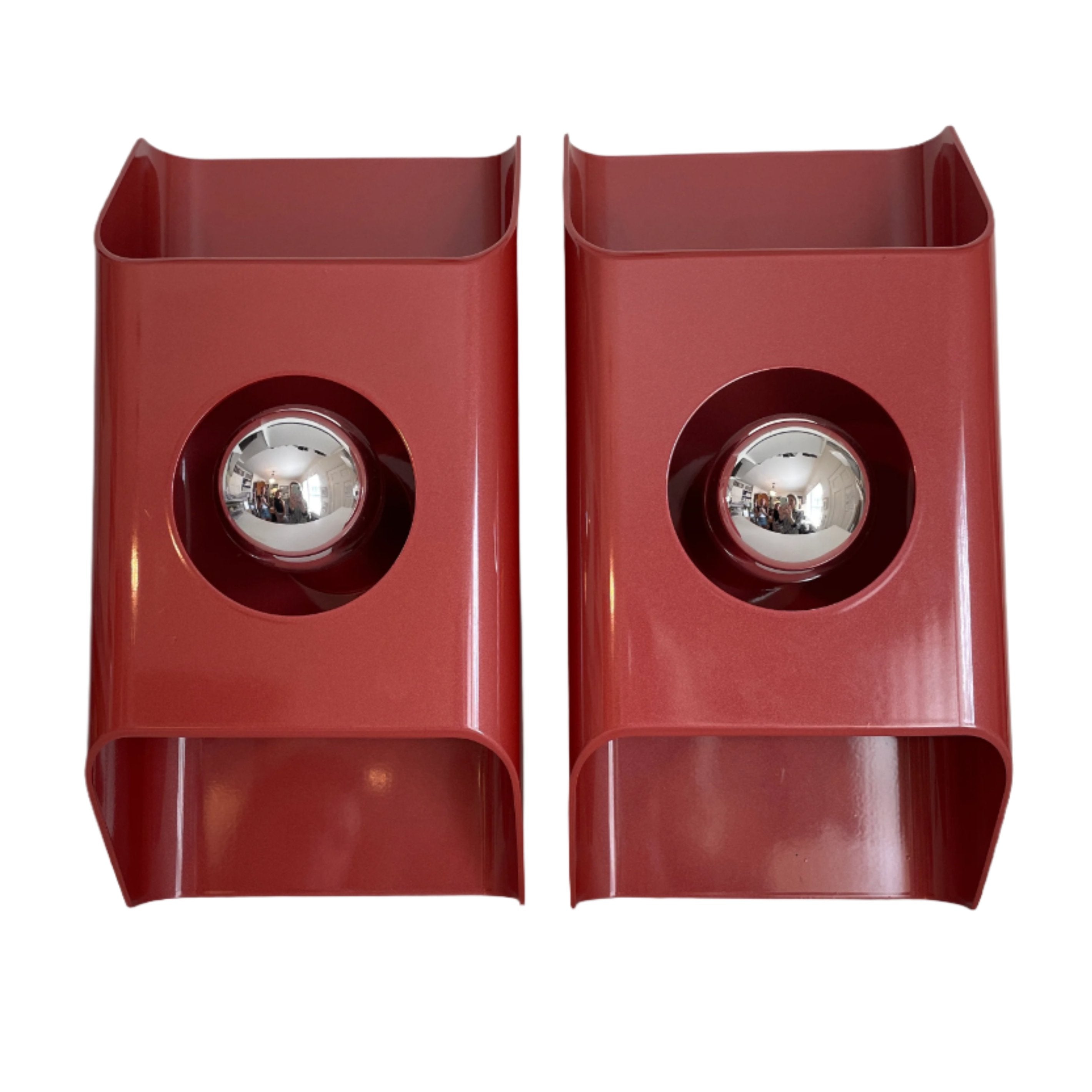 Vintage Red Kaiser Leuchten Space Age Sconces, 1970's, Pair