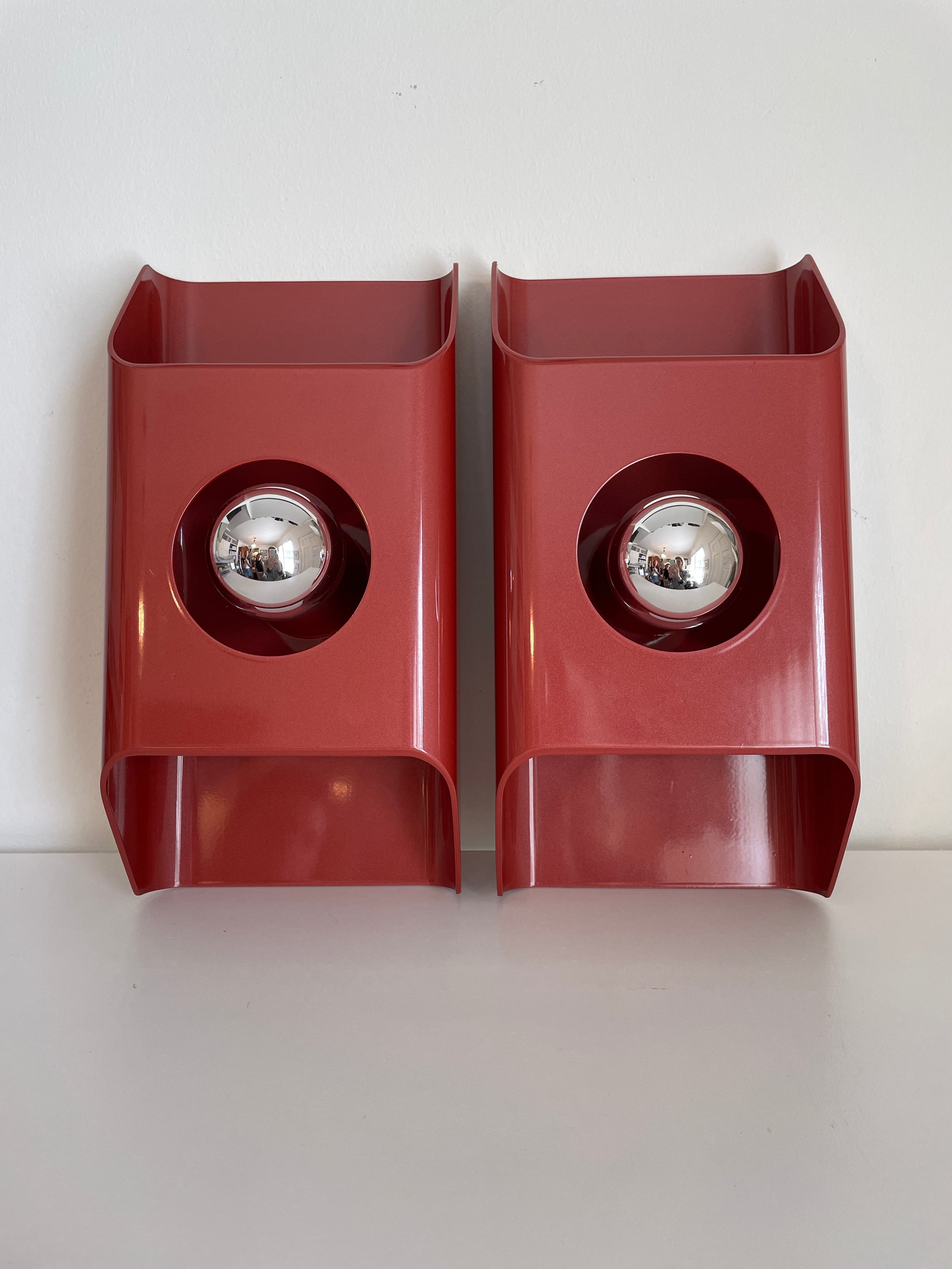 Vintage Red Kaiser Leuchten Space Age Sconces, 1970's, Pair