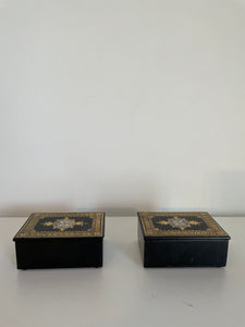 Pair of 19th Century English Etruscan Revival Papier Mache Lidded Boxes